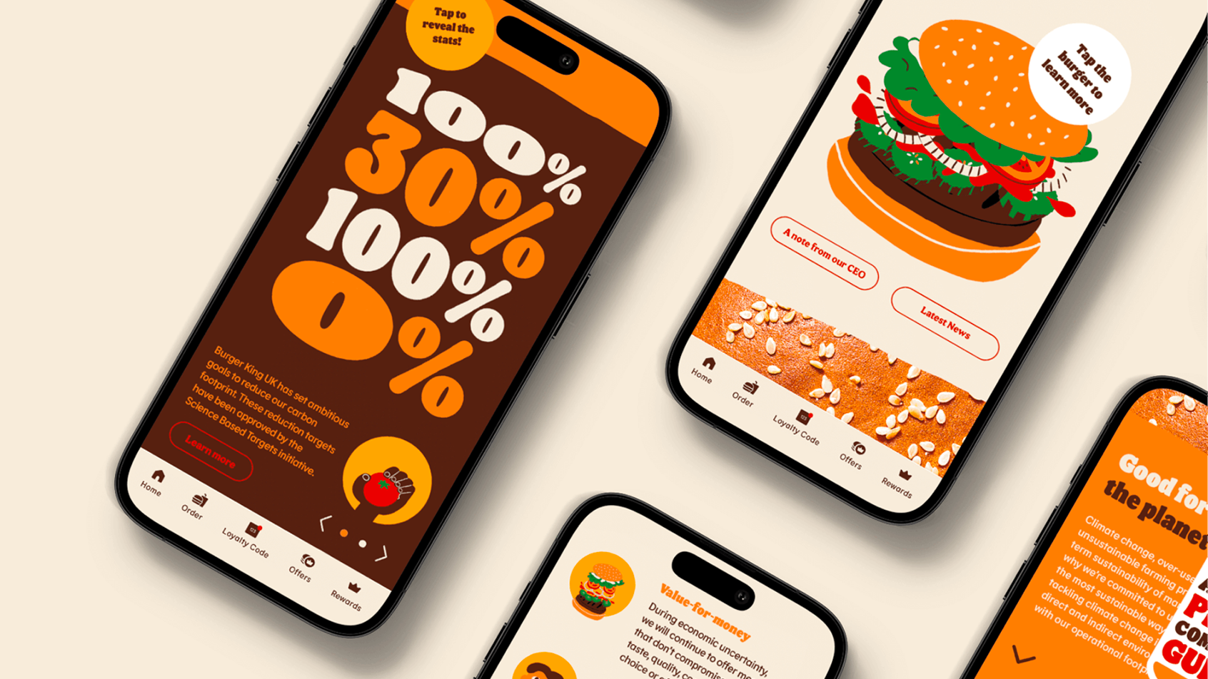 A couple of smartphones showing a mobile version of Burger King's website, which was created with the use of repurposed content.
