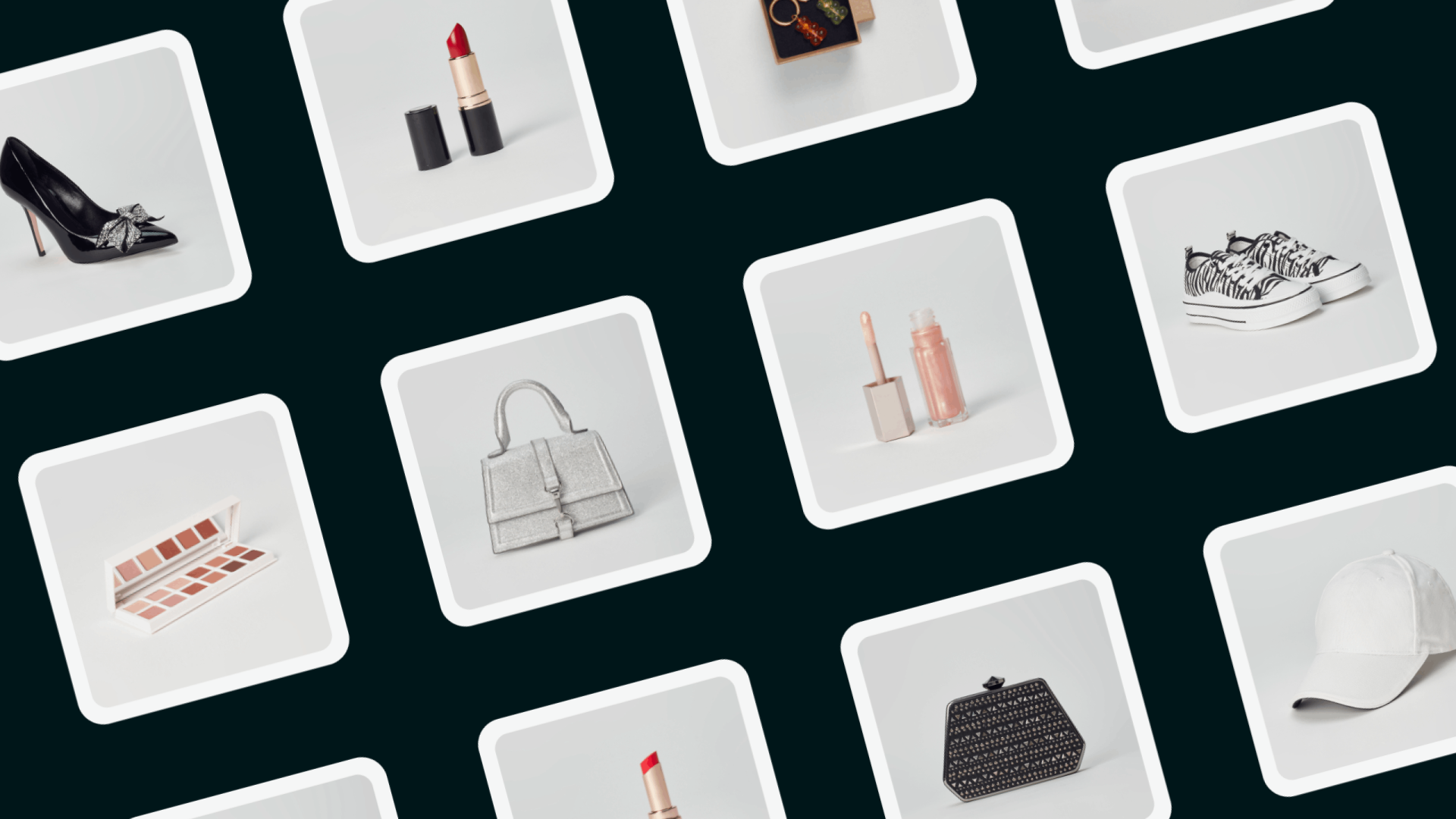 A picture showing fashion and beauty products on the black background.