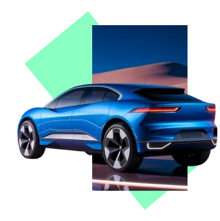 Blue electric concept car shown from the rear in a stylized studio setting, representing automotive and mobility innovation.