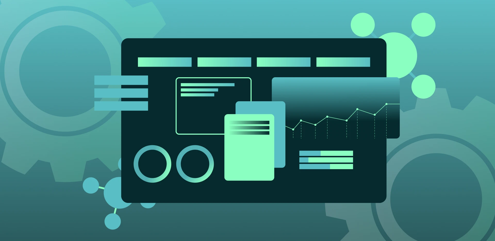 Illustration of ecommerce platform dashboard with analytics representing support and maintenance services