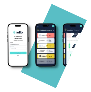 Mobile app screens displaying a fintech interface with account access, transaction tracking, and financial management features.