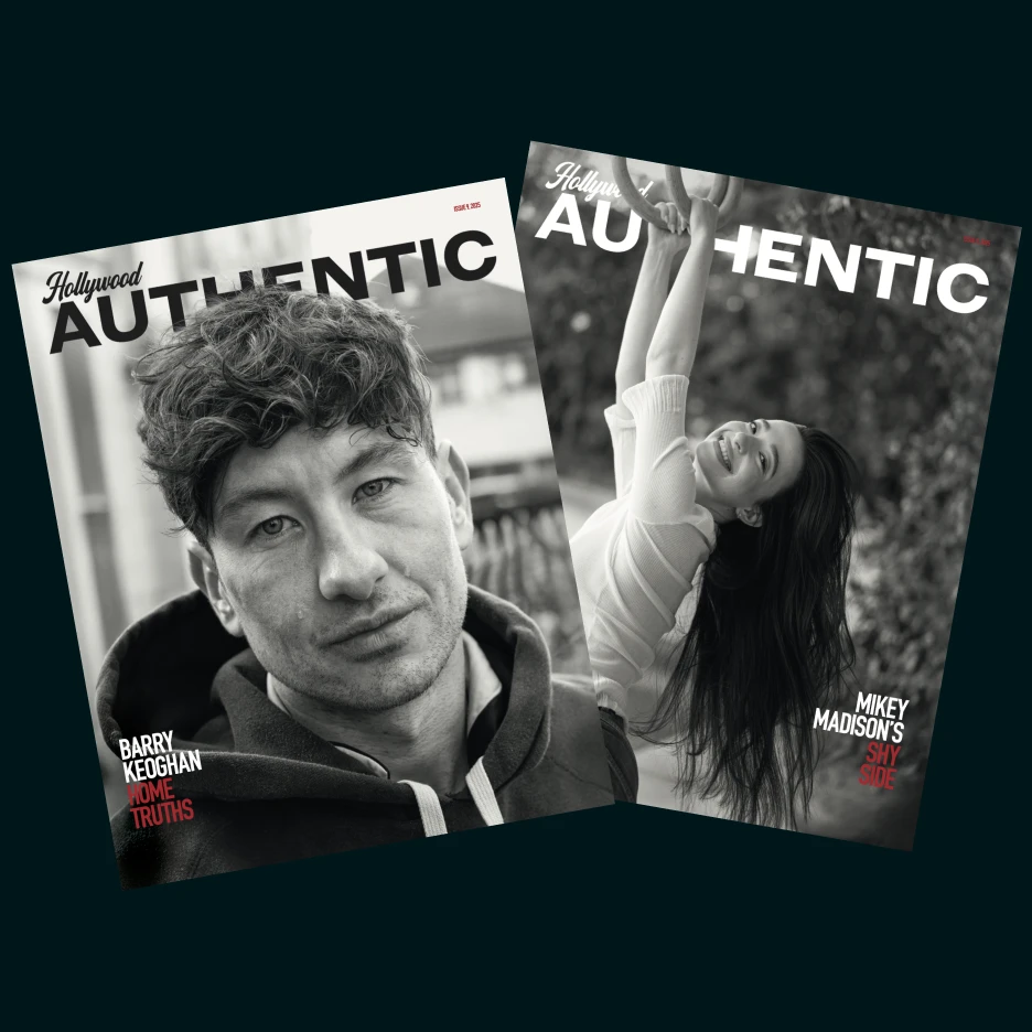 Two magazine cover designs displayed during the pre-press stage of print production before final publishing