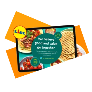 Promotional banner featuring packaged food products and a message about quality and value, representing consumer packaged goods branding.