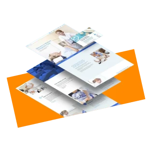 Layout of healthcare and wellness brochure pages featuring medical professionals, patients, and informational content.