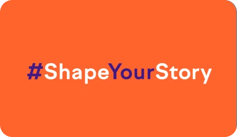 Semrush #ShapeYourStory campaign hashtag on orange background